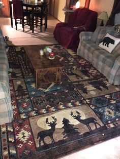 a living room filled with furniture and rugs