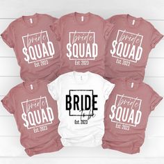 six t - shirts with the words bride and groom printed on them