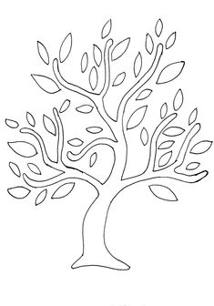 a drawing of a tree with lots of leaves on the trunk and branches, all outlined in black ink