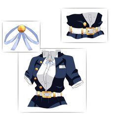 the uniform is blue and white with gold buttons