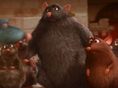 the animated ratty is standing in front of several other mice, including one with large ears