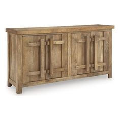 the sideboard is made out of wood and has two doors on each side, one door