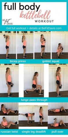 the full body kettlebell workout is shown with instructions to do it in this image