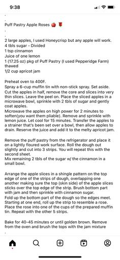 an iphone screen showing the recipe for apple pies