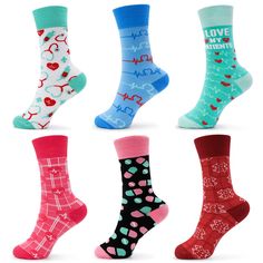 PRICES MAY VARY. 【PREMIUM MATERIALS】85% cotton, 10% spandex，5% elastic, soft and lightweight elastic cotton fabric, which is soft and breathable on feet, keeps your feet warm and absorbs sweat. 【PERFECT FOR NURSES, DOCTORS, DENTISTS, AND MORE】Featuring medical elements such as hearts, stethoscopes, bandages, pills, etc. These pink, blue, red, and aquamarine colors socks can be worn daily by nurses, doctors, dentists, and more healthcare workers. 【SUITABLE FOR MOST LADIES】These medical hosiery is Nursing Socks Compression, Women Doctor, Nurse Socks, Adult Fun Socks Walmart, Socks Gifts, Nurse Funny, Cheap Fun Socks With Character Print, Winter Novelty Cotton Socks, Stethoscopes