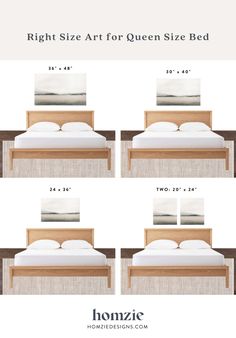 four images showing the size and width of a bed