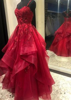 Red Evening Gown, Red Prom Dress Long, Long Formal Dress, A Line Evening Dress, Simple Prom Dress, Tulle Sleeves, Burgundy Prom Dress, Red Evening Dress, Lace Prom Dress