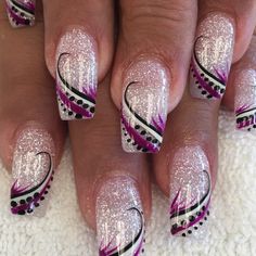 Unique Nail Art Ideas, Nail Art Designs Summer Purple, Fancy Acrylic Nail Designs, Gel Nail Tips Designs, Fingernail Designs Summer, Unique Nail Designs Creative Beautiful, Purple Nail Designs Acrylic, Birthday Nail Art Designs, Fancy French Nails