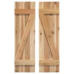 two wooden shutters with one open and the other closed, on a white background