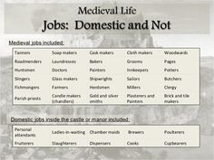 the medieval life jobs domestic and not