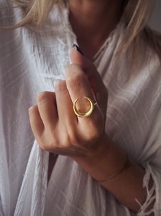 This ring is a piece from Keras collection.Sculptured and casted in solid sterling silver 925 and then double gold plated with 22k gold.Very nice and important weight. The crescent is 20mm (0.787 inch)  All of my jewelry is handmade please allow for small variances from piece to piece ,as this is a feature of owning one of a kind original handmade jewelry.  Feel free to ask me for personal orders . -22k gold platted Sterling silver 925 You may also like on bright silver  https://www.etsy.com/lis Adjustable Rings With Moon Charm, Symbolic Moon Shaped Promise Ring, Symbolic Moon-shaped Promise Ring, Spiritual Moon Charm Promise Ring, Yellow Gold Moon Phase Ring Jewelry, Yellow Gold Moon Phase Ring, Gold Adjustable Ring With Moon Charm, Adjustable Gold Ring With Moon Charm, Gold Crescent Spiritual Ring