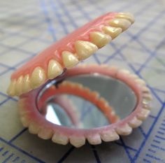 Denture Compact by ConcaveOblivion on Etsy Teeth Braces, Weird And Wonderful, Creepy Cute, Compact Mirror, Clay Art, Braces, Clay Crafts, Makeup Inspiration