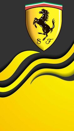 the ferrari logo is shown on a yellow background