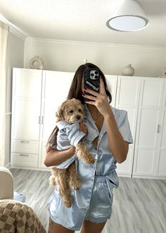 cute poodle in pj's | maltipoo dog mom | matching jammies | light blue silky pj's | lounging pup | cozy dog clothes | cockapoo | cute minipoo Dogs With Clothes, Dog Matching Outfits, Poodle Outfit, Cute Dog Outfits, Poodle Clothes, Dogs Outfits, Cat People Gifts, Mini Doodles, Cats And Puppies