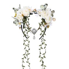 PRICES MAY VARY. Unique Design: This flower headpiece is designed with a headband and vines, giving you a fairy-like feeling. Blooming florals evoke the freshness of spring, making it a perfect accessory to infuse seasonal vibes into your attire. High-quality Materials: Each flower adorning the crown is carefully handcrafted using artificial simulated materials, closely resembling real blooms, allowing you to embrace the magic of spring all year round. Handmade Craftsmanship: Each of our flower Fairy Costume For Women, Butterfly Fairy Costume, Vine Headpiece, Fairy Flower Crown, White Wedding Party, White Fairy, Costume For Women, Floral Headband, Butterfly Fairy