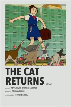 the cat returns movie poster with an image of a woman in blue dress and two dogs