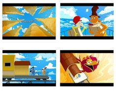 four different scenes from the simpsons show, including an image of a man on a boat