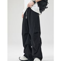 Summer Wide Leg Straight Paratrooper Cargo Pants Fabric: 90% Nylon+10% Spandex Size: S, M, L, XL, 2XL, 3XL Multiple Color Selections: Black, Coffee  Season: Spring, Fall, Summer Black Wide-leg Bottoms For Outdoor Activities, Black Wide Leg Bottoms For Outdoor Activities, Black Full-length Parachute Pants For Outdoor Activities, Solid Color Baggy Techwear Pants, Solid Baggy Techwear Pants, Black Full Length Parachute Pants For Outdoor Activities, Black Straight Leg Nylon Cargo Pants, Black Nylon Straight Leg Cargo Pants, Black Nylon Cargo Pants With Straight Leg