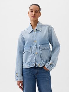 Utility Jacket Outfit, Denim Utility Jacket, Jacket Outfit Women, Utility Shirt, Summer Denim, Classic Wardrobe, Gap Denim, Denim Jacket Women, Material Girls