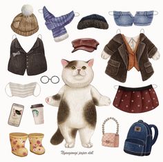 an image of a paper doll with clothes and accessories