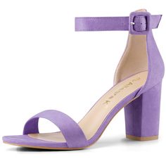 This pair of go-anywhere sandals have a chunky high heel for a comfortable fit. A wrap-around strap at the ankle ensures that your heels will stay firmly in place if you feel like kicking them up. Heel Height: 3 3/8 inches. Size: 6. Color: purple. Gender: female. Age Group: adult. Pattern: Solid. Lilac Heels, Ankle Strap Chunky Heels, Chunky Heel Sandals, Purple Heels, Womens Chunky Heels, Back To College, Purple Shoes, Chunky High Heels, Block Heel Shoes