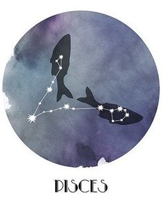 the zodiac sign for pisces with two fish on it's back and stars in