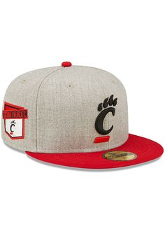 This Cincinnati Bearcats Grey Fitted Hat features a front embroidered team logo and side team patch on a structured polyester crown with flat visor and fitted sizing. You'll be ready to show your Bearcats pride with this Cap! Go Bearcats!! Front embroidered team logo, Fashion alternate colorway, Side New Era logo, Fitted 59FIFTY sizing, Polyester material, Wipe clean with cloth or cleaning kit, 4 Collegiate Flat Brim Fitted Hat For Fan Merchandise, Collegiate Flat Brim Fitted Hat For Fans, Collegiate Flat Bill Fitted Hat For Fans, Collegiate Fitted Hat With Embroidered Logo And Flat Brim, Collegiate Fitted Hat With Flat Brim And Embroidered Logo, Collegiate Fitted Hat With Flat Bill For College, Collegiate Flat Brim Hats For Fan Gear, Collegiate Flat Bill Fitted Hat For College, Flat Brim Hats With Logo Patch For Game Day