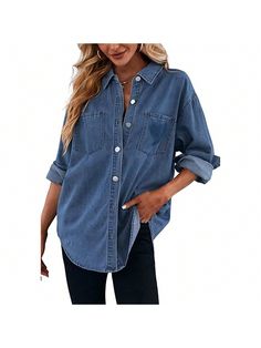 Fashionable and comfortable, the perfect choice for your wardrobePiePieBuy Women's Casual Button Down Denim Shirt Long Sleeve Boyfriend Oversized Jean Jacket With Pockets Jean-Blue Casual  Long Sleeve  Plain Shacket   Women Clothing, size features are:Bust: ,Length: ,Sleeve Length: Trendy Oversized Washed Shacket, Denim Long Sleeve Shacket With Button Closure, Denim Blue Long Sleeve Shacket With Button Closure, Oversized Blue Denim Jacket With Buttons, Long Sleeve Denim Blue Shacket With Buttoned Pockets, Denim Blue Long Sleeve Shacket With Buttoned Pockets, Oversized Medium Wash Denim Top With Button Closure, Trendy Light Wash Button-up Shacket, Oversized Long Sleeve Denim Jacket