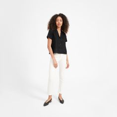 Women’s Linen Notch Short-Sleeve Shirt | Everlane Notch Collar Shirt, Popover Shirt, Tie Neck Blouse, Linen Short, Notch Collar, Silk Shorts, V Neck Blouse, Collar Shirt, Poplin Shirt