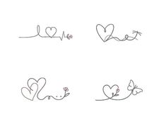 four different types of hearts and flowers with the word love written on them in cursive writing