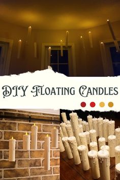 many candles are placed next to each other in front of a sign that says diy floating candles