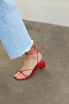 Red Strappy Heels, Louboutin Pigalle, Shoes Heels Classy, Design Moda, Trendy Sandals, Red Sandals, Leather Heels Sandals, Girly Shoes, Aesthetic Shoes