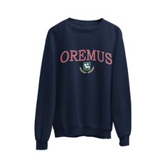 Oremus -- preppy sweatshirt. (Latin for 'Let Us Pray') Made to order. No refunds or exchanges available. Unisex Crew Neck Sweatshirt | Gildan 18000 50% cotton, 50% polyester Fabric weight: 8.0 oz/y² (271.25 g/m²) Pre-shrunk 1x1 athletic rib-knit collar with spandex Air-jet spun yarn with a soft feel and reduced pilling Double-needle stitched collar, shoulders, armholes, cuffs, and hem Quarter-turned to avoid crease down the middle Blank product sourced from Honduras or Mexico College Crew Sweater With Logo Print, Cotton College Sweater With Logo Print, Cotton Sweater With Logo Print For College, Navy College Sweater, Casual College Sweater With Logo Print, Casual Graphic Print Sweater For Campus, Long Sleeve Logo Print Sweatshirt For Campus, Collegiate Cotton Sweater For Campus, College Sweater With Logo Print And Relaxed Fit