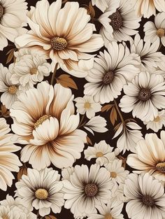 a bunch of white flowers on a brown background