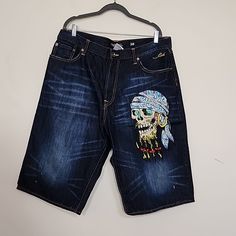 Ed Hardy Mens Excellent Condition Pirates Embroidered Denim Short Size 38. You Have A Question Don't Hesitate To Ask. Pp Embroidered Denim Shorts, Ed Hardy, Embroidered Denim, The Godfather, Jean Shorts, Mens Shorts, Denim Shorts, Man Shop, Clothes