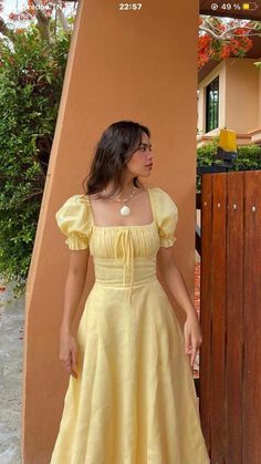 Pretty Casual Dresses Long, Graduation Party Dresses Casual, Sunny Dress Summer Outfits, Yellow Milkmaid Dress, Flower Sun Dress, Summer Dress Inspo 2024, How To Style Yellow Skirt, Sun Dresses With Sleeves, Birthday Girl Dress Women