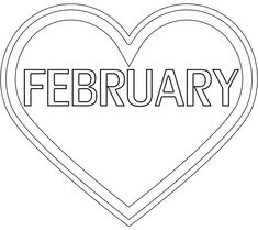 the word february written in a heart shaped frame with black and white lettering on it