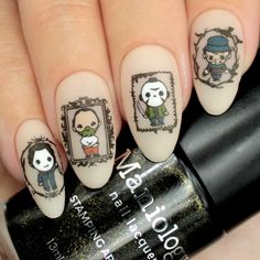 Friendly Ghosts (M311) - Nail Stamping Plate – Maniology Spooky Spring Nails, Fun Halloween Nail Designs, Adams Family Nails, Vintage Halloween Nails, Framed Nails, Creepy Nail Art, Nail Stamping Art, Black Halloween Nails, Dark Mysterious