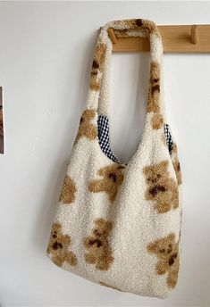 Fuzzy Teddy Bear Reversible Shoulder Bag - AnotherChill Cottagecore Bag, Tot Bag, Winter Handbags, Trendy Scarves, Cute School Bags, Jeans Patchwork, Reversible Tote Bag, Fur Bag, Reversible Tote