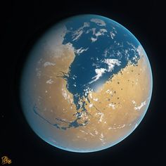 an image of the earth as seen from space in this view, it is brown and blue