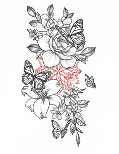 Lotus Garden Tattoo, Add On Flower Tattoo, Orchid And Butterfly Tattoo Design, Bed Of Flowers Tattoo, Unique Tattoo Designs Women, Dragon And Peony Tattoo, Female Shoulder Tattoos Half Sleeves, Floral Shoulder Tattoos For Women, Flowers And Butterfly Tattoo