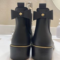 New Without Box Kate Spade Fashion Ankle Boots Kate Spade Outfits, Kate Spade Fashion, Kate Spade Boots, Kate Spade Clothes, Kate Spade Style, Booties Outfit, Black Rain, Bow Boots, Kate Spade Shoes