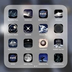 an iphone screen showing the icons for different things in space, including stars and planets