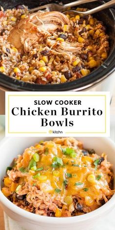 slow cooker chicken burrito bowls are the perfect way to use up leftover mexican food