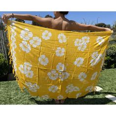 Our Hawaiian Hibiscus Flower sarong in yellow and white. The sarong is large enough to use as dress, skirt or anything you can create. Great for a beach Cover-Ups. The fabric is lite and has ultra soft feel to them. Can also be used as a Lava-Lava for the men. 100% Cotton Ultra Soft Color: Yellow Hibiscus Flowers Approximate Size: 58 inches by 44 inches Cover-Ups | Dress | Skirt | Top Handmade and printed White Floral Print Sarong For Beach Season, Yellow Sarong For Vacation Beach Season, Yellow Sarong For Beach Vacation, Summer Yellow Sarong For Beach Season, Yellow Beachwear Sarong For Vacation, Yellow Sarong For Vacation Beachwear, Yellow Summer Sarong For Beach Season, Yellow Beachwear Sarong For Beach Season, Yellow Sarong For Beach Season