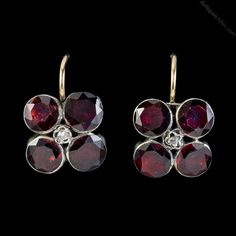 Antiques Atlas - Georgian Flat Cut Garnet Diamond Earrings Silver Clover Design, Gold Fronts, Garnet Earrings, Collar Necklace