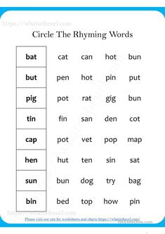 a printable worksheet with the words circle the rhyming words on it