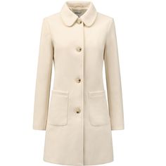 A classic trench coat makes for the perfect layering piece. Single-breasted design and a soft silhouette update this trench into a must-have. Featuring a notched collar and long sleeves, it is easy to wear. A chic cut for a simple and sophisticated coat makes an outfit and saves a little bit of flare for the soft fabric. A single-breasted placket streamlines the silhouette of a classic overcoat, finished here with notch lapels and patched pockets. This elegant classic coat is cut in a warming fa Classic Fall Pea Coat In Solid Color, Classic Solid Color Pea Coat For Fall, Classic Solid Color Fall Pea Coat, Classic Long Wool Coat In Winter White, Elegant Beige Wool Coat Solid Color, Classic Winter White Long Wool Coat, Elegant Beige Wool Coat, Classic Long Wool Coat For Spring, Elegant Winter White Pea Coat For Work