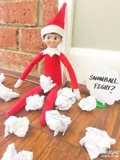 Elf Snowball, Elf On The Shelves, Elves At Play, Elf Shelf, Chirstmas Decor