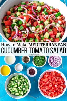 how to make mediterranean cucumber tomato salad with red onion, green onions and tomatoes